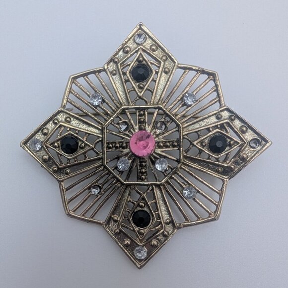 Lot of 5 vintage brooches: Metal - rhinestone - pearl - Picture 3 of 6